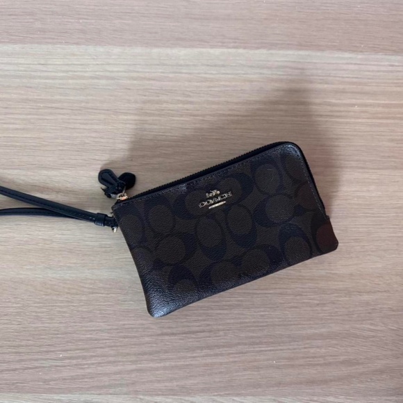 Women\'s Coach Brown and Black Monogram Wristlet Wallet